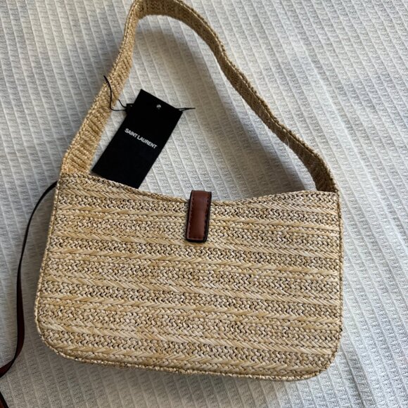 Saint Laurent Brown Le 5 à 7 Raffia Shoulder Bag - Picture 6 of 12